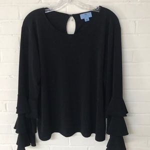 Dressy black ruffle sleeve shirt. Size XL